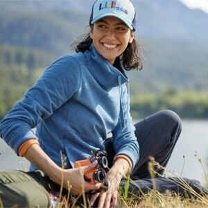 L.L. Bean Cozy Mixed Knit Pullover Thumholes Marine Blue Heather 3X Outdoor